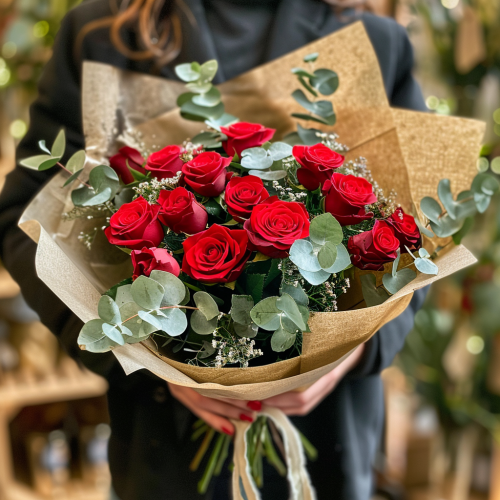 Ramo 12 Rosas Rojas en San Isidro. Florería en San Isidro. Envío de flores  en San Isidro. 